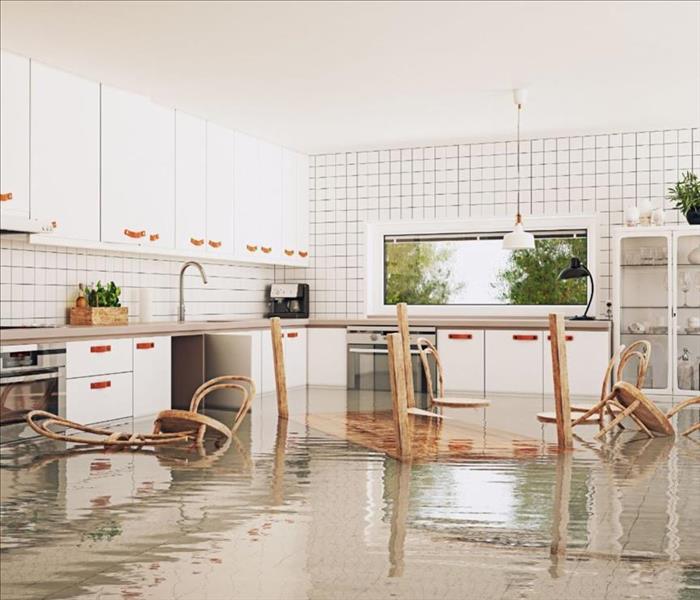 A kitchen that is completed flooded